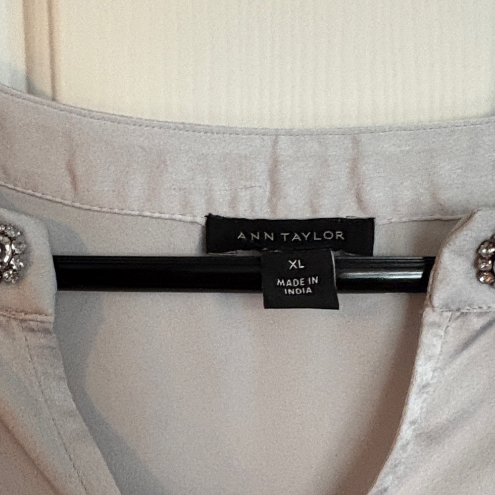 Ann Taylor Silver Blouse with Embellished Neckline - Picture 2 of 3